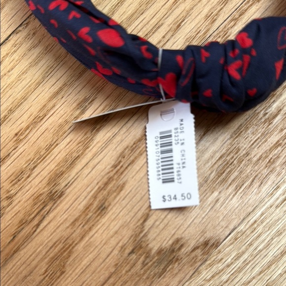 NWT J.Crew Dark Blue Headband with Red Heart Design - Picture 2 of 2